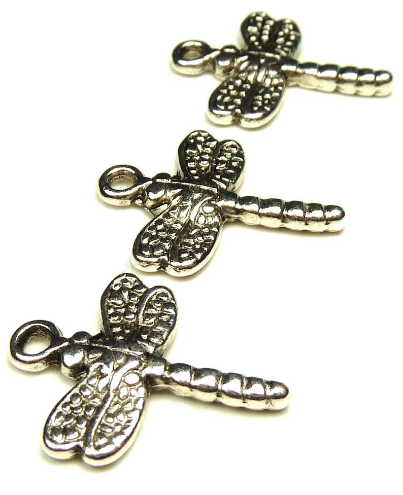 10 Dragonfly Charms Antique Silver Tone 20x15mm, Jewelry Supplies, Findings BT5 image 4