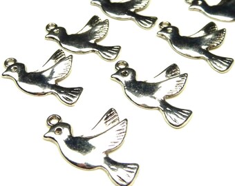 20 Bird Charms - Antique Silver Tone - 22x14mm, Bird Pendants, Single Sided Charms - BT5