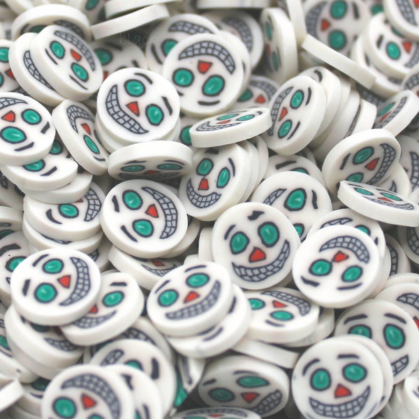 10mm Halloween Theme Smiling Ghost Polymer Clay Slices - NOT EDIBLE - Halloween Sprinkles, Fake Bake Deco Topping, Ghost Cabochons - BPC182