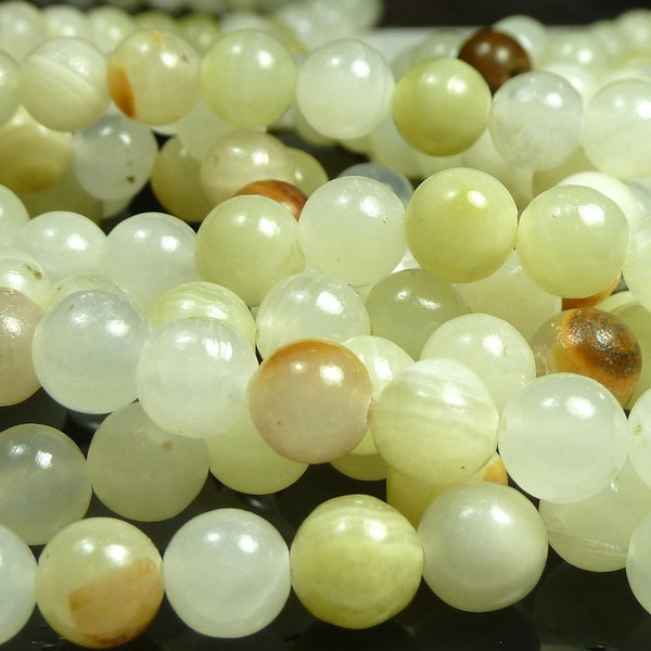 8mm Italian Onyx Round Gemstone Beads - 16 Inch Strand (about 50 beads) - Creamy White, Light Green, Rust Brown - BC7