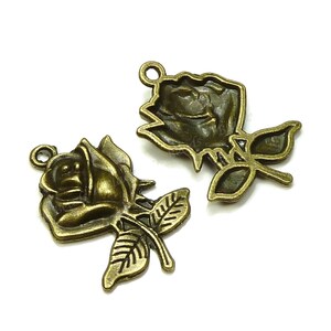 10 Rose Charms Antique Bronze Tone 17x25mm, Very Detailed, Flower Pendants, Rose Pendants BK35 image 4