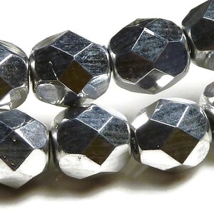 4mm Czech Faceted Metallic Silver Round Fire Polished Glass Beads 50pc Strand BD38 image 3