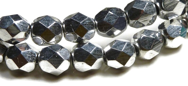 4mm Czech Faceted Metallic Silver Round Fire Polished Glass Beads 50pc Strand BD38 image 3