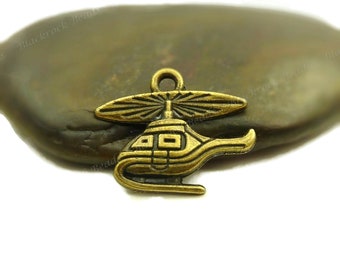 6 Helicopter Charms - Antique Bronze Tone - 16x18mm, Pendants, Jewelry Supplies, Findings - BF23