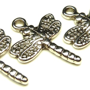 10 Dragonfly Charms Antique Silver Tone 20x15mm, Jewelry Supplies, Findings BT5 image 3