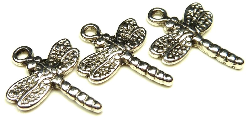 10 Dragonfly Charms Antique Silver Tone 20x15mm, Jewelry Supplies, Findings BT5 image 3