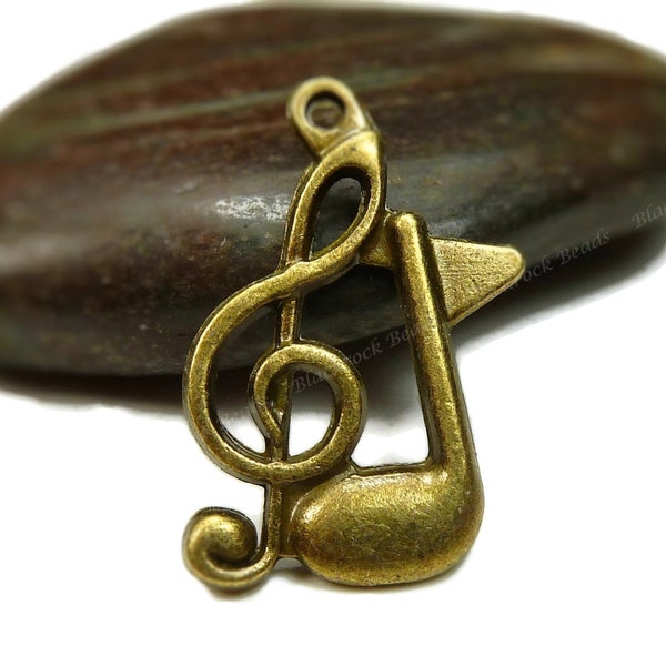 10 Music Note Charms - Antique Bronze Tone - 15x20mm, Music Note Pendants - BH15