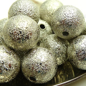 8mm Silver Stardust Round Brass Beads - 25 Pieces - Textured Metal Beads - BP19