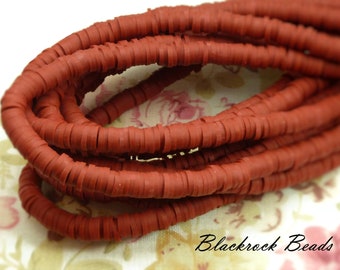 6mm Burnt Umber Polymer Clay and Vinyl Heishi Beads - 17 Inch Strand (380 - 400 Beads) - Vinyl Disc Beads, Spacer Beads - BR7-19