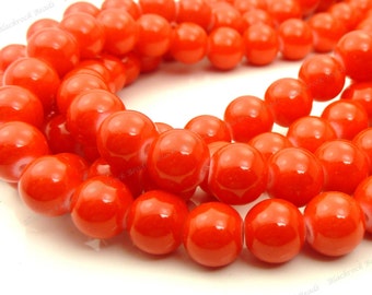 8mm Red Coral Round Glass Beads - 25 Pieces - BN6