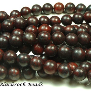 4mm Brecciated Jasper Natural Gemstone Beads - 15 Inch Strand - Round, Opaque, Dark Brown, Brick Red, Black, Mottled Pattern - BC13