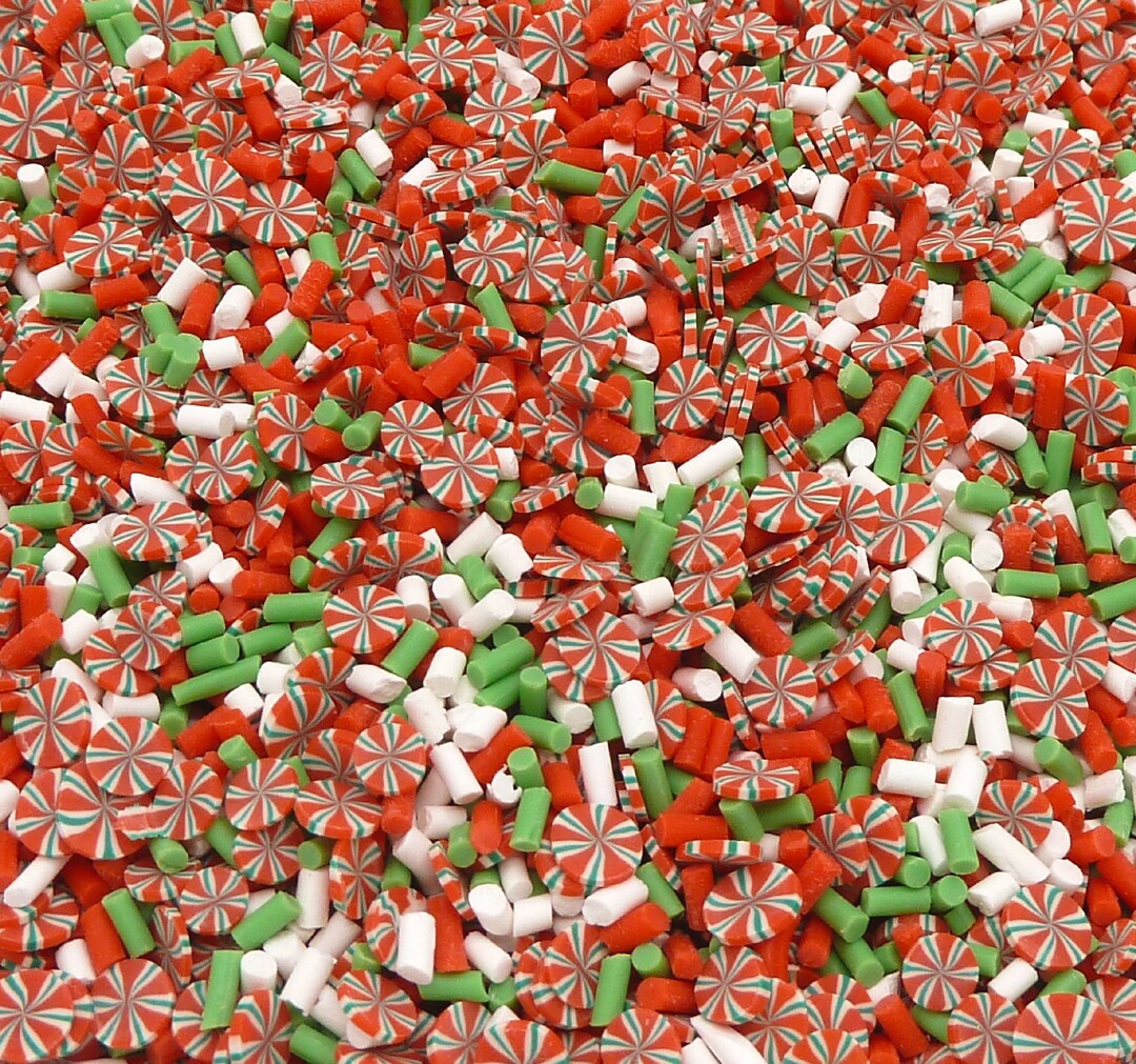 Red and Green Peppermint Candy Christmas Theme Polymer Clay Sprinkle