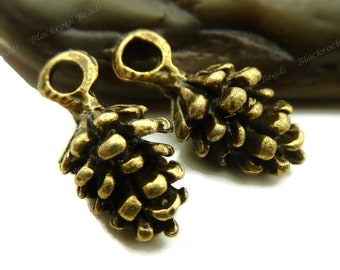 10 Pine Cone Charms - Antique Bronze Tone - 14x6mm, 3D Charms - BH6