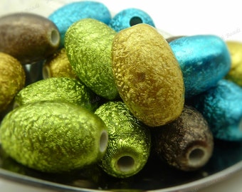 15x10mm Stardust Oval Acrylic Beads - 20 Pieces - Textured Beads, Green, Blue, Dark Brown, Gold Mix - BK21