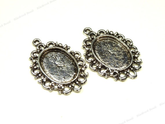 2318 2 Sets Cabochons Antiksilber Fassungen Anhänger inkl Glas 30x21mm
