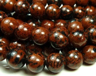 6mm Mahogany Obsidian Natural Gemstone Beads - 15.5 Inch Strand - Red Brown, Black, Round - BE10