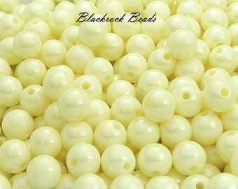 8mm Creamy White Gumball Beads - 50 Pieces - Round Acrylic Bubblegum Beads, Lemon Chiffon Beads, Pearlized Shiny AB Finish - BR2-24