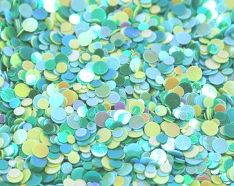 Mixed Color Blue Green Round Disc Glitter - Shimmering Iridescent AB Chunky Color Shift Glitter, Solvent Resistant, 10/20/30 Grams - BGL12