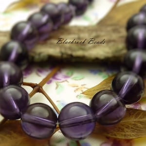 8mm Dark Purple Round Glass Beads - 40 Piece Strand - Smooth Round Purple Jewelry Beads, 1.5mm Bead Holes - BB36