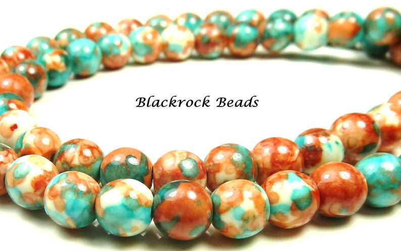 8mm Rain Flower Stone Ocean Jade Round Gemstone Beads Salmon Red Orange 15.5 Inch Strand Sky Blue BB7