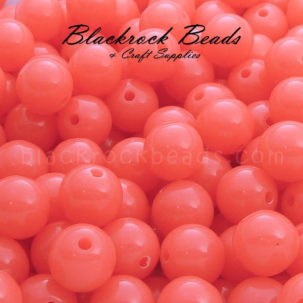 8mm Fluorescent Pink Coral Gumball Beads - 50 Pieces - Round Acrylic Bubblegum Beads, Candy Color Solid Pink Beads - BR6-37P