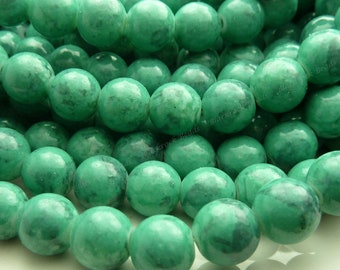 10mm Persian Green with Gray Swirls Round Glass Beads - 20 Pieces - BN9