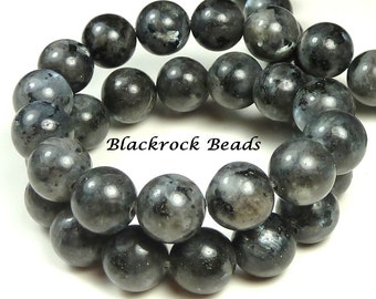 8mm Labradorite Natural Gemstone Beads - 15.5 Inch Strand - Black, Gray, Round, Opaque, Larvikite - BE12