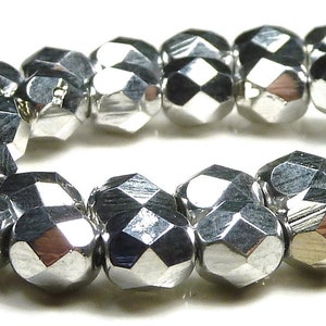 4mm Czech Faceted Metallic Silver Round Fire Polished Glass Beads 50pc Strand BD38 image 2