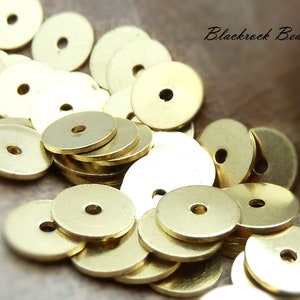 6mm Brass Spacer Beads 18K Gold Plated - 50 Pieces - Small Flat Round Disc Beads, Jewelry Findings - BH5