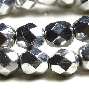 4mm Czech Faceted Metallic Silver Round Fire Polished Glass Beads 50pc Strand BD38 image 4