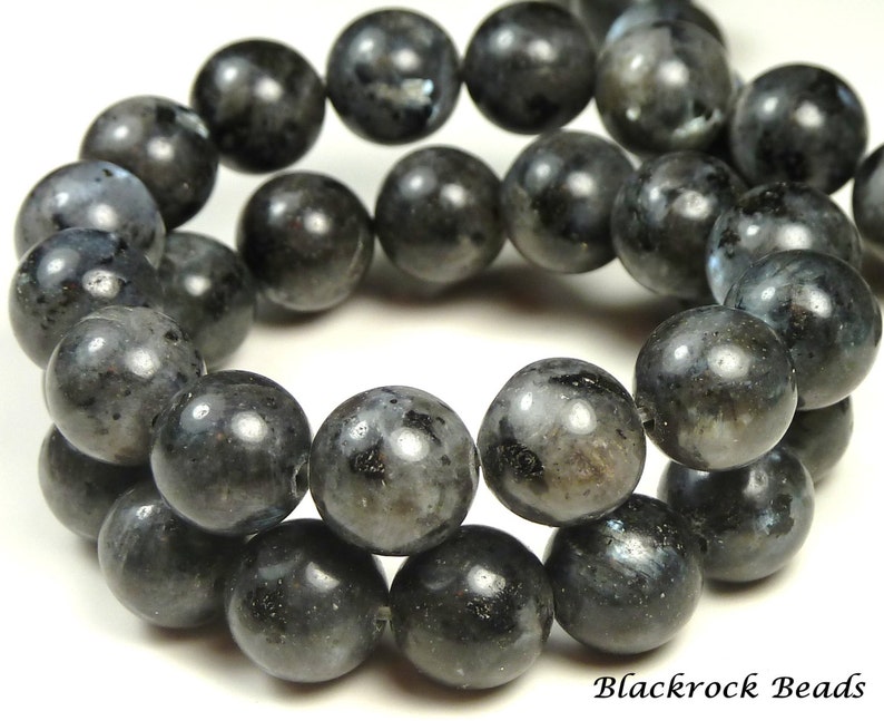 10mm Labradorite Natural Gemstone Beads 15.5 Inch Strand Black, Gray, Round, Opaque, Larvikite BF8 image 1