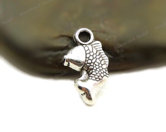 Bulk 50 Fish Charms - Double Sided - Antique Silver Tone Metal - 14x8mm, Small Charms, Fish Pendants - BF31