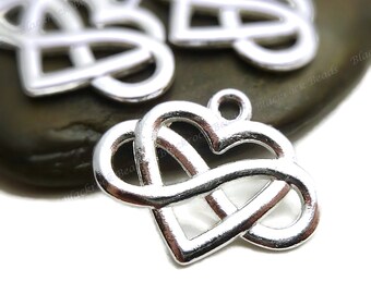 Bulk 15 Infinity and Heart Charms - Double Sided - Antique Silver Tone - 20x26mm, Infinity Heart Connectors - BM1