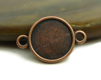 10 Double Sided Cabochon Connector Settings Antique Copper Tone - Fits 10mm Cab, Round Bezel Trays, Pendant Blanks - BH20