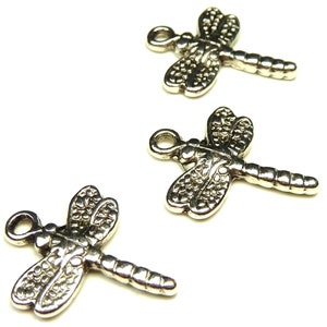 10 Dragonfly Charms Antique Silver Tone 20x15mm, Jewelry Supplies, Findings BT5 image 2