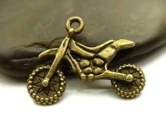 5 Motorcycle Charms - 3D and Double Sided - Antique Bronze Tone - 19x23mm, Motorbike Pendants - BG23