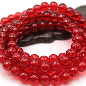 8mm Garnet Red Opalite Round Glass Beads - 25 Pieces - Dark Red Jewelry Beads, Beading Supplies, 1.25mm Bead Holes - BG13