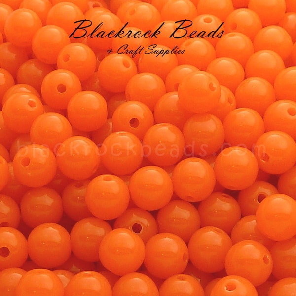 8mm Fluorescent Orange Gumball Beads - 50 Pieces - Round Acrylic Bubblegum Beads, Candy Color Solid Orange Jewelry Beads - BR6-37S