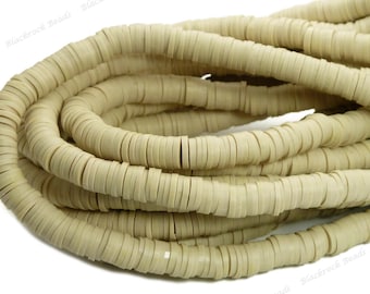 5 Full Strands - 6mm Light Wheat Brown Polymer Clay and Vinyl Heishi Beads - 17 Inch Strands (380 - 400 Beads Per Strand) - BR5-29C