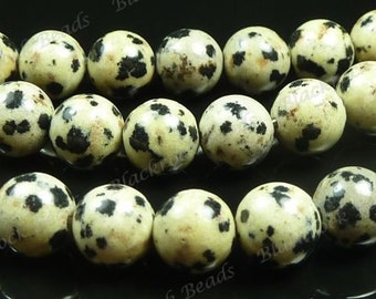 10mm Dalmation Jasper Natural Gemstone Beads - 15.5 Inch Strand - Round, Opaque - BC33