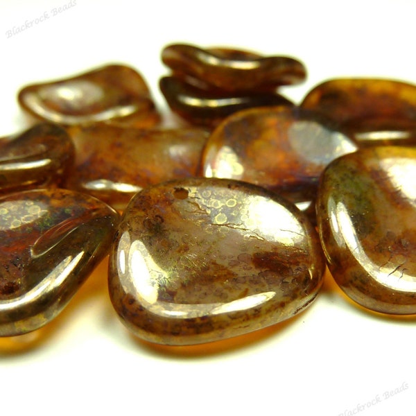 14mm Milky Topaz Bronze Picasso Czech Glass Beads - 10pcs - Czech Rose Petals - BD41