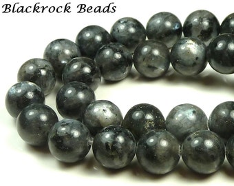 12mm Labradorite Natural Gemstone Beads - 15.5 Inch Strand - Black, Gray, Round, Opaque, Larvikite - BK28