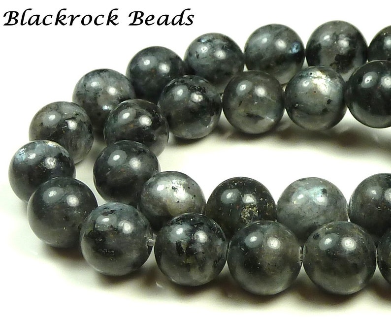 10mm Labradorite Natural Gemstone Beads 15.5 Inch Strand Black, Gray, Round, Opaque, Larvikite BF8 image 4