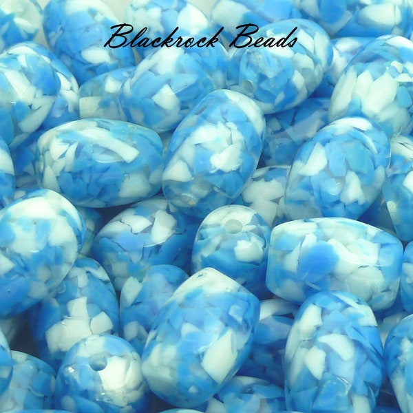 15x11mm Dark Sky Blue and White Resin Barrel Beads - 10 Pieces - Drum Beads - BD23