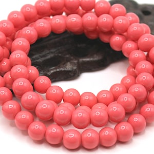 Bulk 50 Coral Pink Round Glass Beads - 8mm Coral Pink Jewelry Beads - BE17