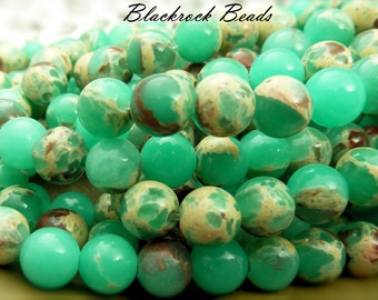 6mm Green Aqua Terra Jasper Beads - 15 Inch Strand (60 beads) - Imperial Jasper Sea Sediment Round Gemstone Beads, 1mm Bead Holes - BD6