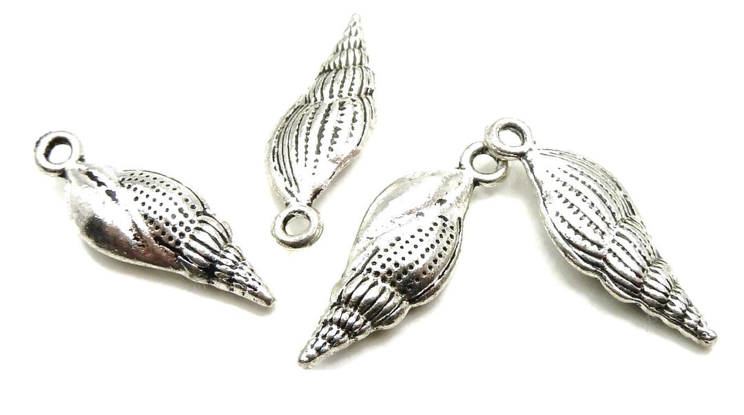 10 Conch Sea Shell Charms - 3D and Double Sided - Antique Silver Tone ...
