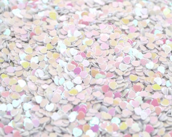 White Heart Glitter - Shimmering Iridescent AB Chunky Color Shift Glitter, Heart Shaped Glitter, Solvent Resistant, 10/20 Grams - BGL23