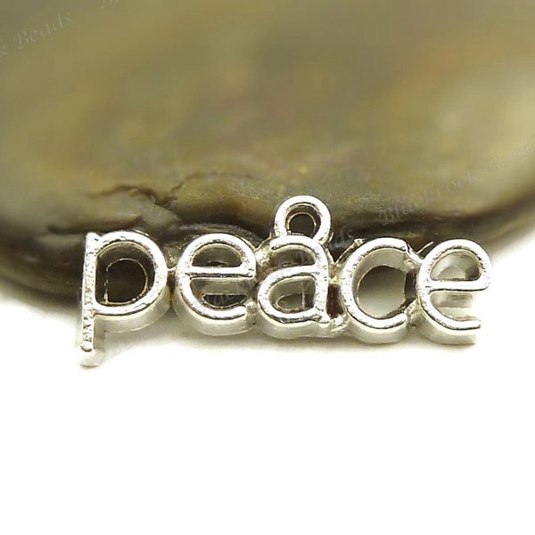5 Peace Charms - Antique Silver Tone Metal - 26x10mm, 3D Message Pendants - BF27