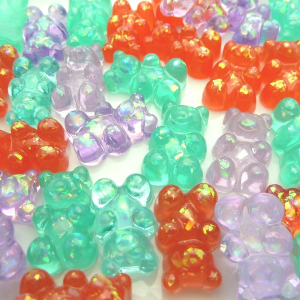 6 Gummy Bear Cabochons - Kawaii Resin Cabs, Decoden Phone Art DIY, Scrapbook Supplies, Fake Food Candy Cabs Cabochons 17x11mm - BD38